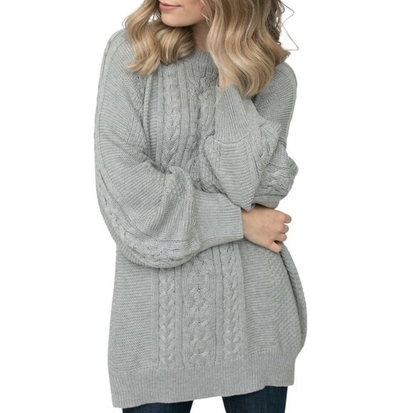 Twigg + Feather Blair Sweater Grey Cable Knit Relaxed Fit Keyhole Women's XS - Picture 1 of 12
